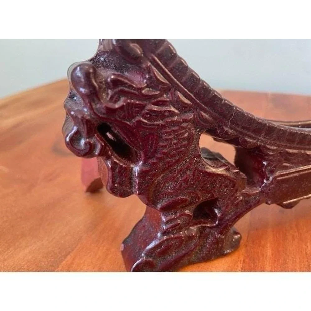 Dragon Display Stand Mahogany Easel For Plates 7.5in Vintage Tider Glass Carved